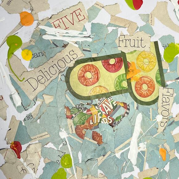 Original Mixed Media Abstract Art Collage Painting 11x14 1950s Lifesavers Ad - Picture 4 of 5